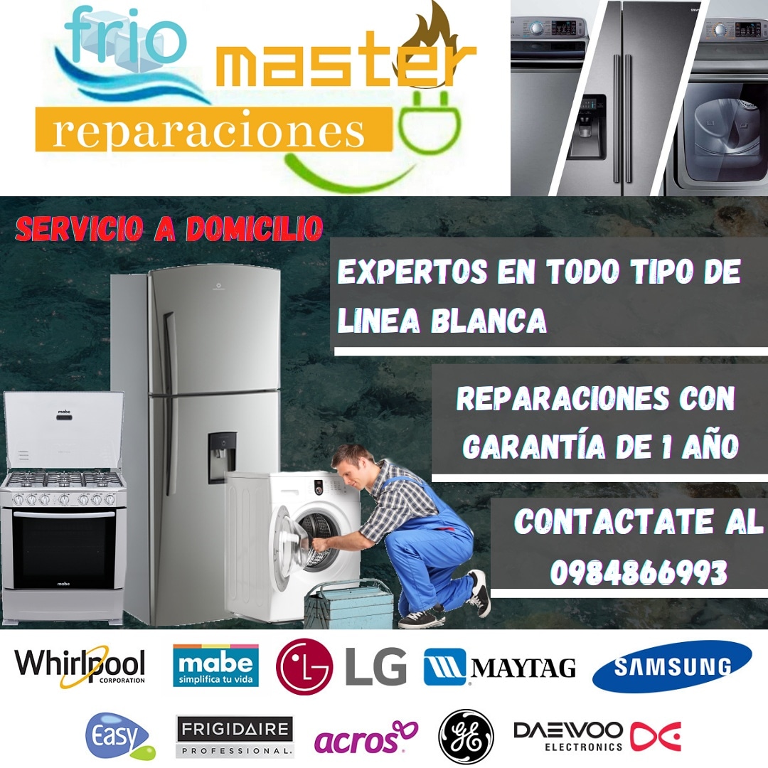 "EXPERTOS EN LINEA BLANCA"
Todo lo podemos arreglar. 
Servicio a domicilio trabajos con garantía de 1 año...  Contamos con expertos con años de experiencia (cocinas, lavadoras, secadoras, refrigeradoras)  "todo en linea blanca" 
Contactate al 0984866993