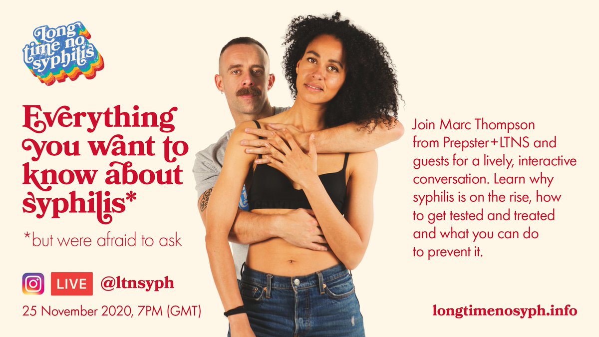 ltnsyph's tweet photo. What do you want to know about syphilis?

Join our Insta Live at 7pm (UK time) on Weds 25 Nov.

Event hosted by @marct_01 with guests @xxxleander and @ipso_reevo https://t.co/bkH7NSrU6I
