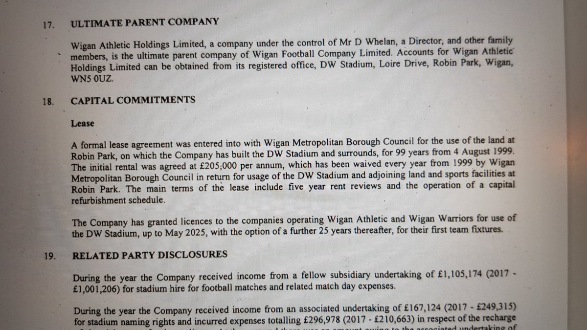 Now to the supposed lease. The owners of the DW Stadium are supposed to pay £205k per year to Wigan Council for the 99 year lease, but this is waived in lieu of Wigan Council getting to use the DW facilities on an ongoing basis for nowt