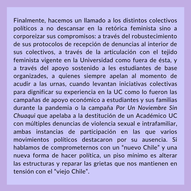 SEGEXUC's tweet photo. Esperamos que estas consideraciones e indicaciones sean tomadas en consideración, e invitamos a todes quienes conforman la comunidad UC a también compartir sus reflexiones. 
Les deseamos un buen fin de semestre! 🙌 https://t.co/CBeTRFI5wk
