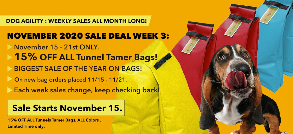 DogSportMag's tweet photo. Two days left to shop WEEK 3 SALE -- NOV 15 - NOV 21ST ONLY: ALL Tunnel Tamer Bags, ALL Colors on SALE: 15% OFF!!!! Join us in shopping our biggest sale of the year on bags! No promo code needed. Ends tomorrow night! https://t.co/hZYiUndkBs https://t.co/8ROwH85f4J