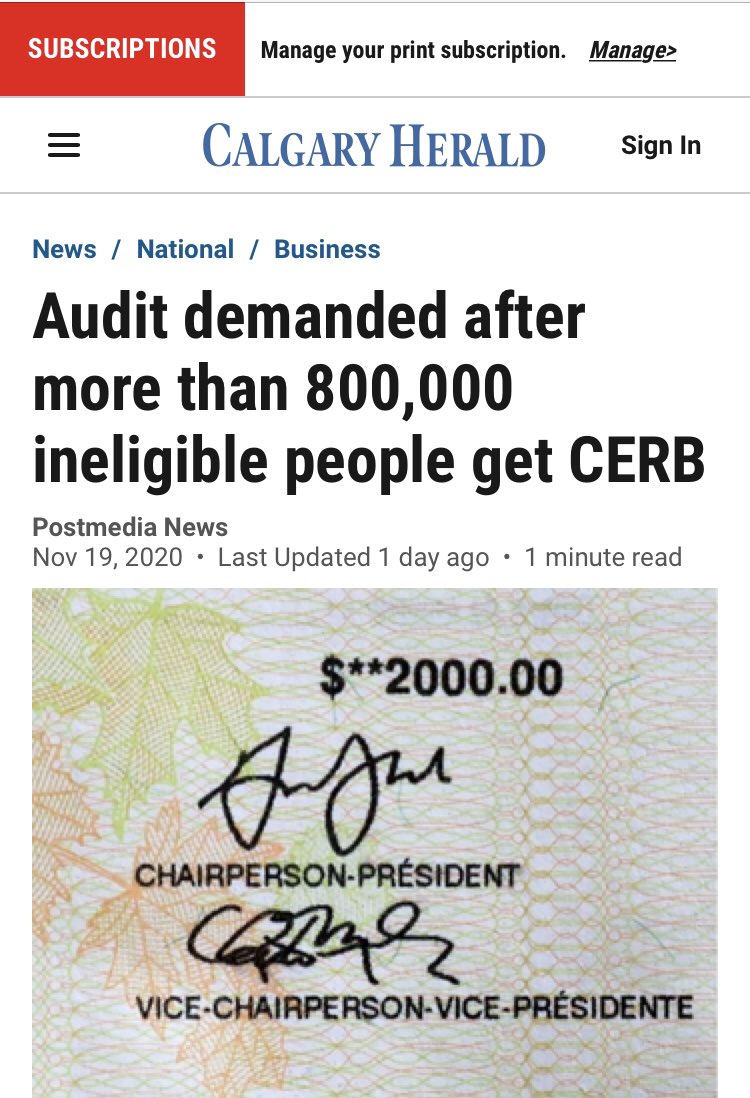  #PostMedia along with  #PierrePoilievre & other  #CPC hacks, all rolled out the exact same messaging at once. Making the false claim, in fact, the disinformation & propaganda claim, that “800,000 ineligible people” got  #CERB. Other online RW media, followed suit.  #cdnpoli  #cdnmedia