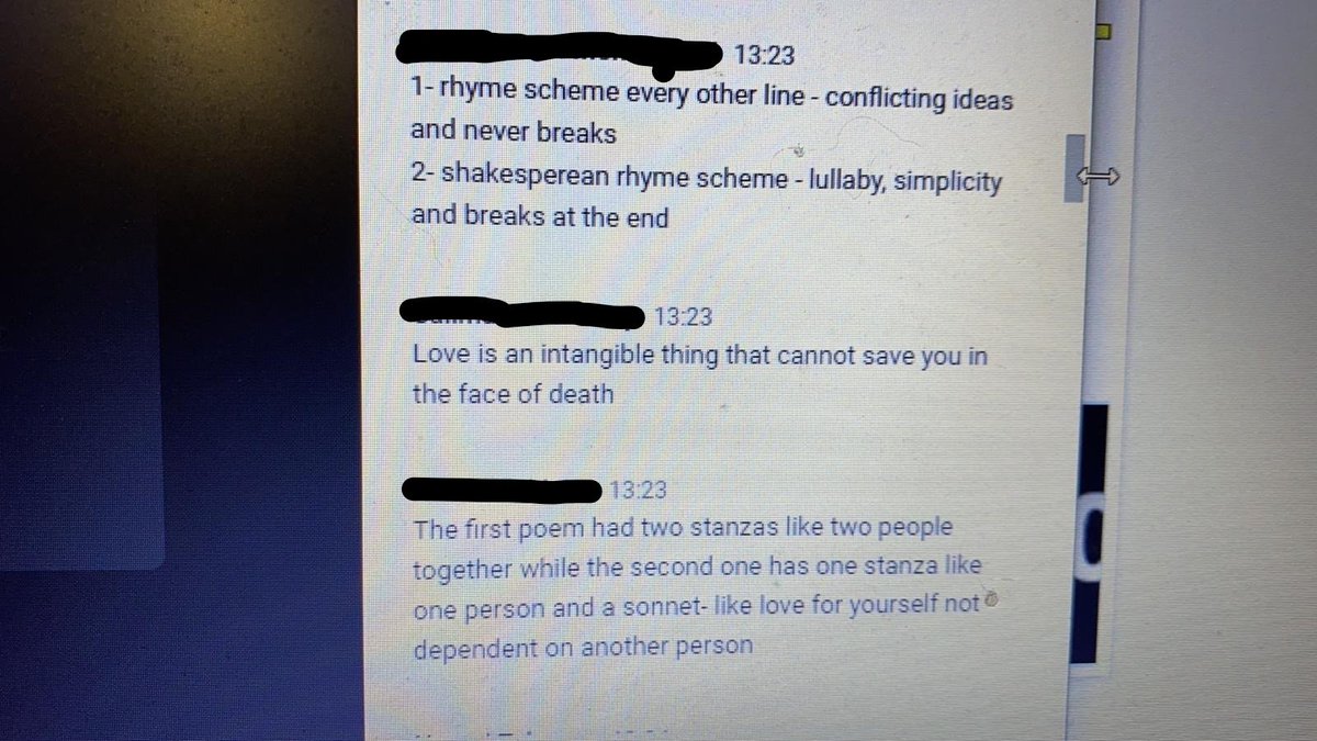 Brilliant responses from self-isolating students not missing a second of teaching time through blended learning! Hitting some pretty deep themes with that middle comment though... <a href="/aminah_naz/">Amina Naz</a> @CumberlandE13 <a href="/Omar_Deria/">Omar Deria</a>