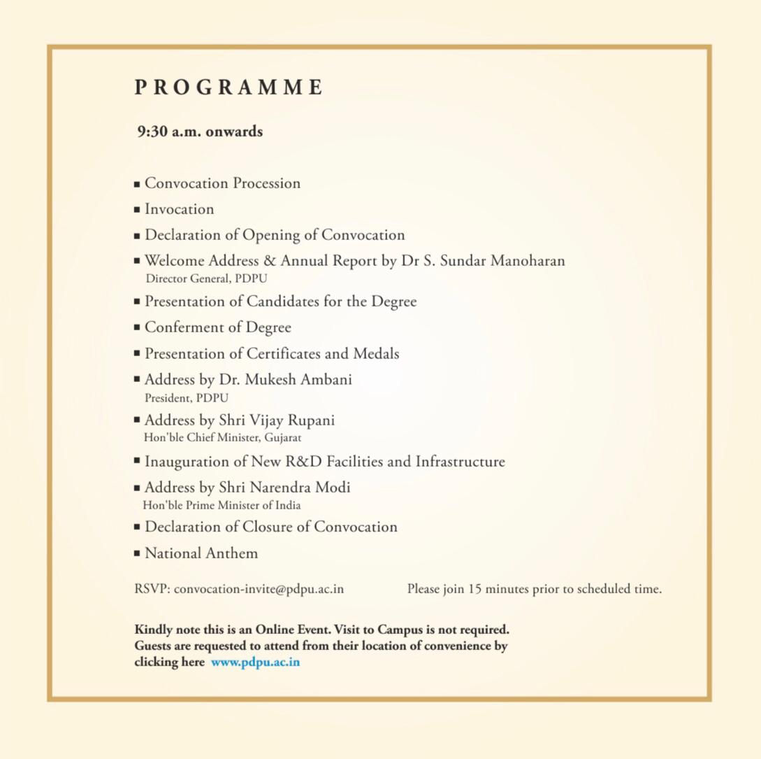 _RickyBindra's tweet photo. Our Prime Minister Sh. @narendramodi will be the chief guest of the 8th Convocation of Pandit DeenDayal Petroleum University on 21st November. Our Chairman Sh. Mukesh Ambani will address this august gathering too.
@PMOIndia @relianceindltd @reliancejio @RILretail  @flameoftruth https://t.co/aqKzqrUGoh