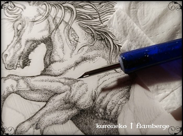 スレイプニルのペン画。ペン画ですので下書きの状態とペン入れ後の画像です。馬を描くのは難しいのにスレイプニルは8本脚。骨格を想像するだけで難しい。

#皆さん線画と塗った後を見せてください 