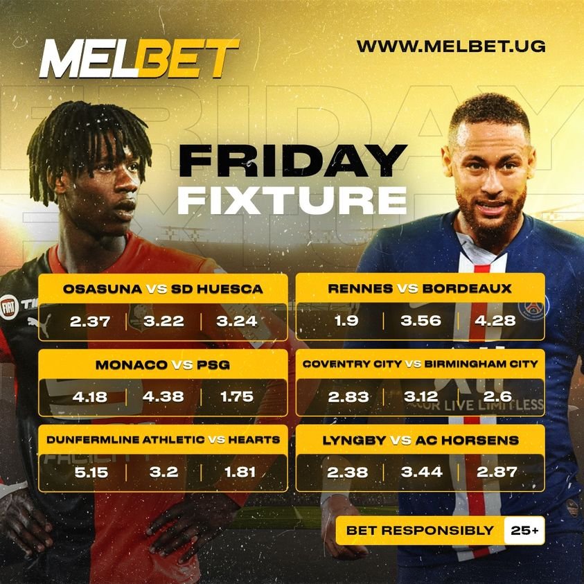 Bet with @MelbetUG app and stand a chance to win exciting prizes in today's football European action.
Rennes Vs Bordeaux
Monaco Vs PSG
Osasuna Vs Huesca
#melbetug #DelightInTheGame https://t.co/8i9xyx2nCS