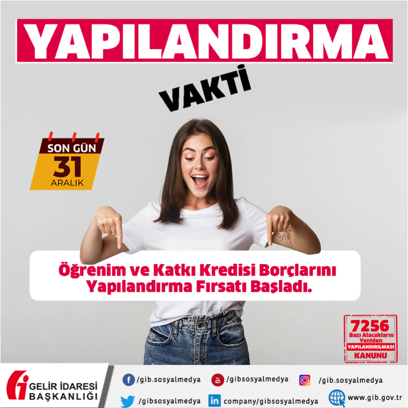 gibsosyalmedya's tweet image. 7256 Sayılı Kanuna sitemizden (gib.gov.tr) ulaşabilirsiniz. 

#yapılandırmavakti 
#7256SayılıYapılandırmaKanunu 
#GİB