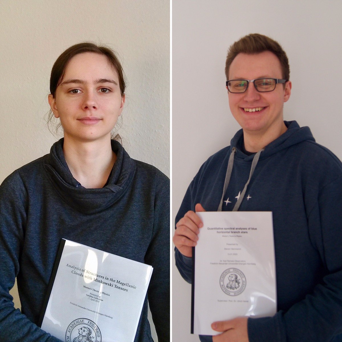DrRemeis's tweet photo. #Congratulations from the entire #remeisfamily to our #phdstudents @ccollischon and @S_Haemmerich! Both won the Ohm-prize for their #masterthesis! This prize is awarded by the physics department @UniFAU every year for the best theses! #remeisproud #meineFAU #science #astrophysics https://t.co/dk9Ijd4vrJ