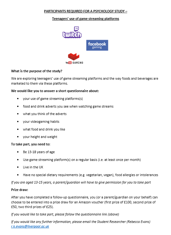 R_K_Evans's tweet photo. **Participants needed for a questionnaire study exploring teenagers' use of game streaming platforms** 🎮🖥
Please share and retweet! 😊
More information below...
https://t.co/4I978dkqaU https://t.co/qMLfn0Qier