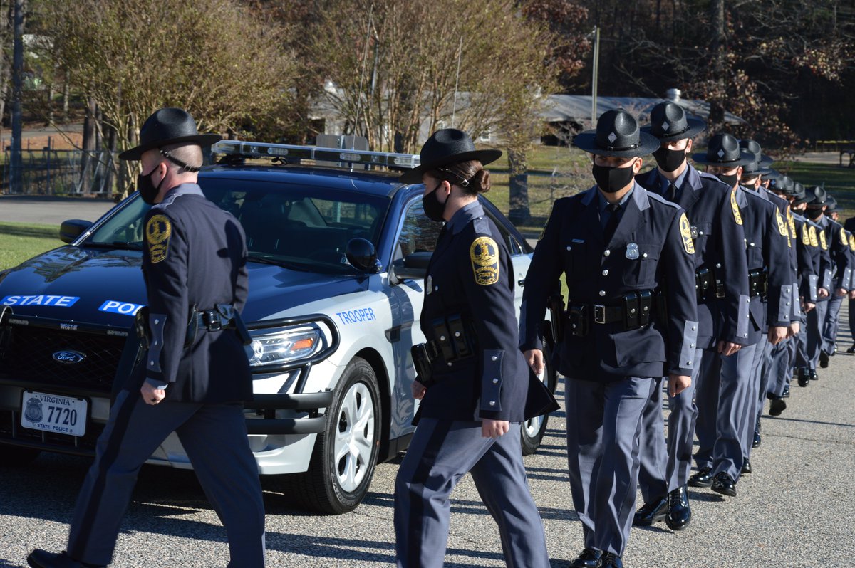 VSPPIO's tweet photo. #Congrats to the 55 men &amp; women of the 133rd Basic Session graduating today from the #VSP Academy! Today's ceremony concludes the 8-week VSP Accelerated Lateral Entry training. Honored to have @VaPSHS in attendance of our outdoor, socially-distanced event. #WhereTroopersAreMade https://t.co/DdqKdQolGs