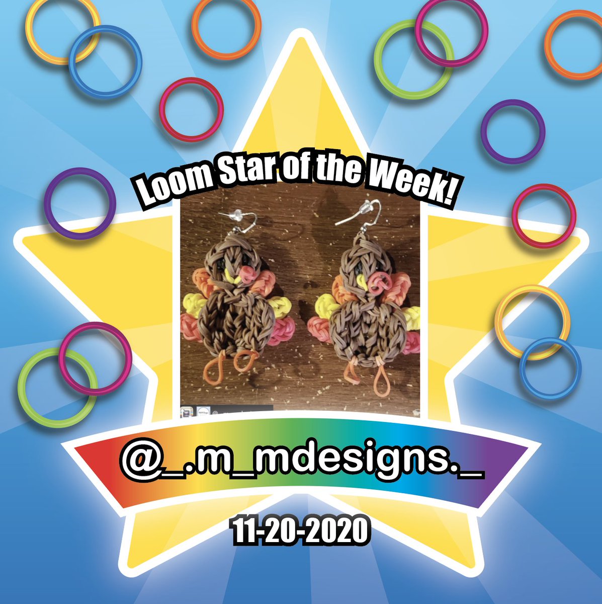 Congratulations to <a href="/_/">Dave</a>.m_mdesigns._ you are Loom Star of the Week! We love your adorable turkey earrings!

Design by MarloomZ Creations
youtube.com/watch?v=LQmNMs…