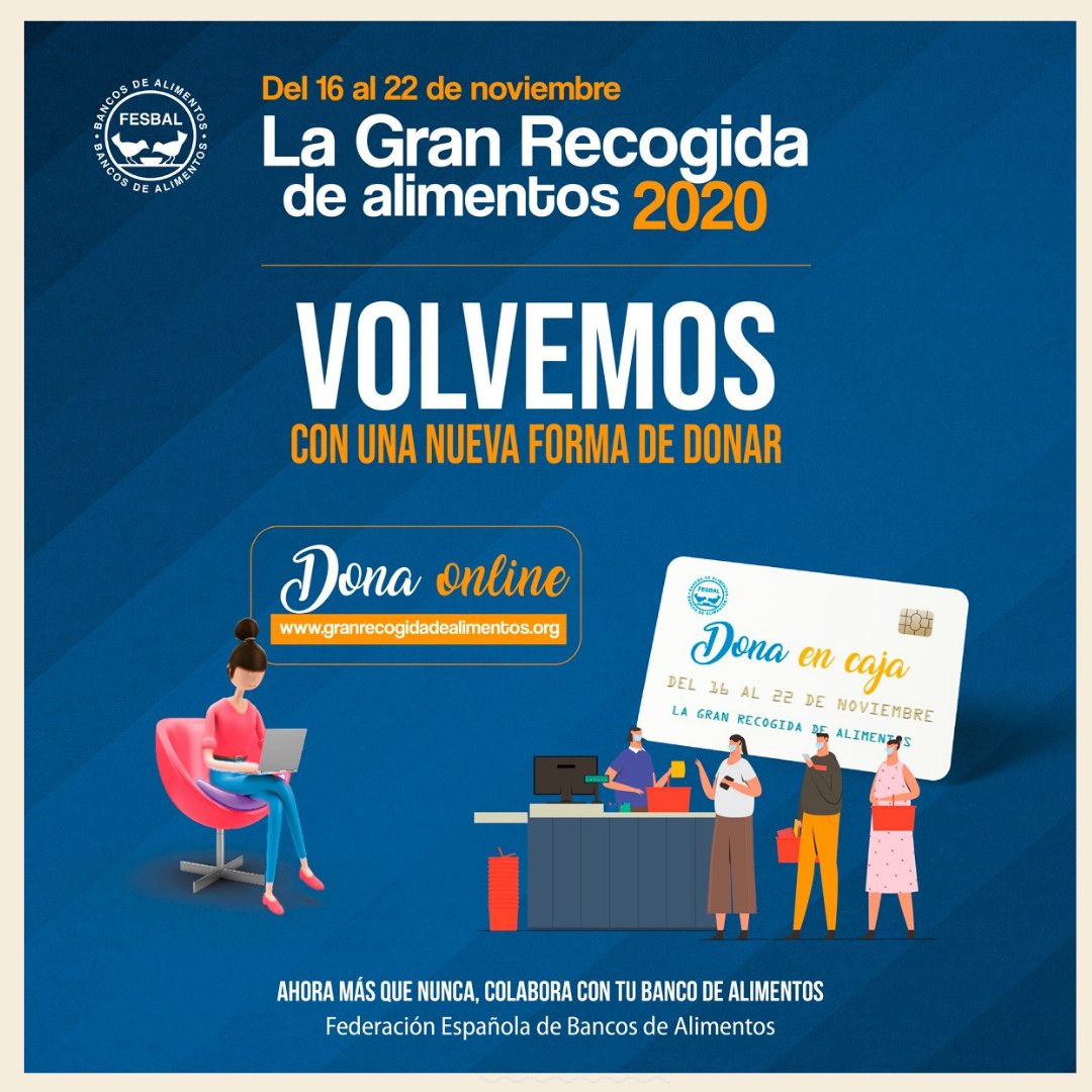 El día 22 termina la #granrecogidadealimentos.
Donar es ahora más fácil que nunca, accediendo a la web granrecogidadealimentos.org
¿No te animas?
#bancosdealimentos #España #Madrid #dona #granrecogidadealimentos2020