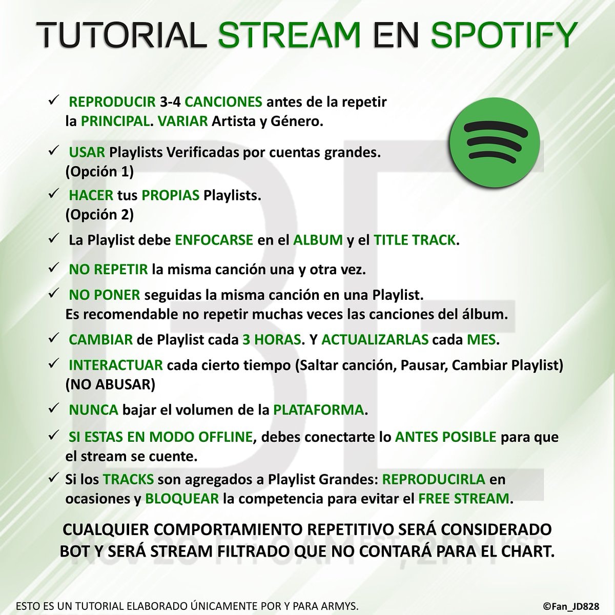 ❗IMPORTANTE: revisen las playlists, algunas no cumplen con las recomendaciones. No importa la cantidad de seguidores que tenga la lista, si no está bien es mejor no usarlas. @BTS_twt