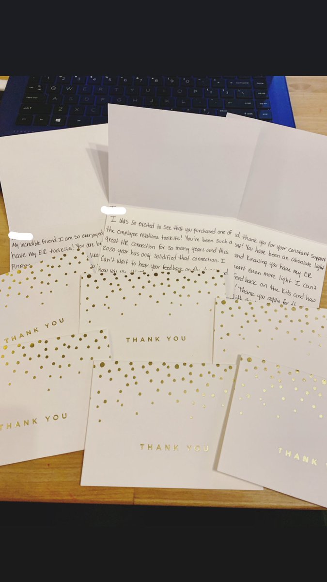 KaylaMoncayo's tweet photo. Sending handwritten thank you notes to the first 20 people that purchase @LetThereBeHR1 toolkits b/c I’m that excited for the #HRCommunity to have legit #EmployeeRelations content. 10 down, 10 to go! #FridayMorning https://t.co/wk0ifO0Am3