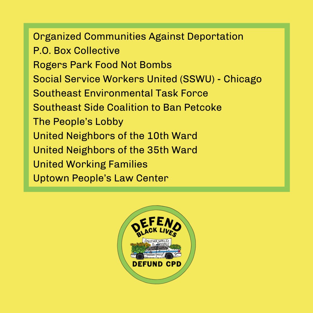 (2/2):  @afsc_org  @BPNCchicago  @ChiBondFund  @ChicagoCityDSA  @CTULocal1  @GrassrootsChi  @SeniorCaucus  @JCUA_News  @LSNAChicago  @northsideaction  @ONENorthside  @OCAD_Chi  @CollectivePO  @sswuchicago  @SETaskForce  @peopleslobbyusa  @united10thward  @neighbors35th  @UWFIllinois  @uplcchicago