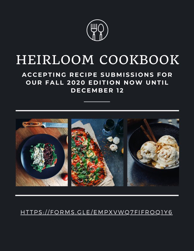 We're currently collecting recipes for the Penn Women Center's first-ever edition of its collaborative cookbook, Heirloom!Whether it be a recipe passed down through your family or simple comfort food that you enjoy cooking for yourself, we look forward to featuring your recipe.