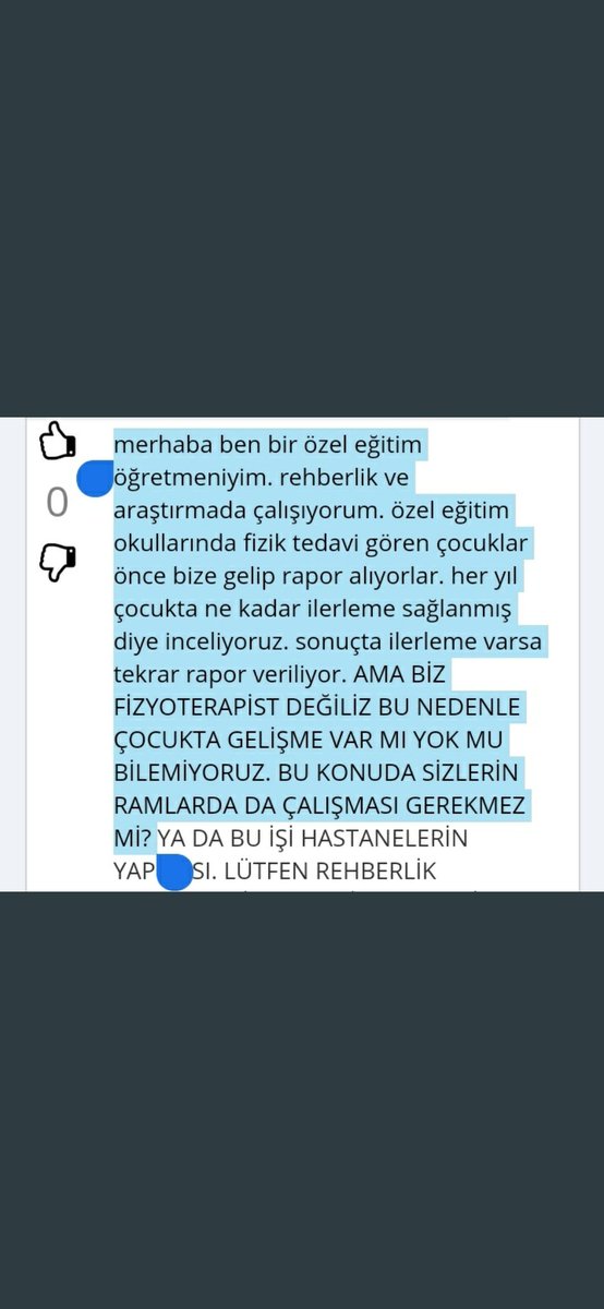 <a href="/mehmetnezirg/">mehmet nezir gül</a> <a href="/ziyaselcuk/">Ziya Selçuk</a> <a href="/Turkcell/">TURKCELL</a> Özel eğitim öğretmenleri vicdanen rahat değil. Bedensel engellileri değerlendirmek FİZYOTERAPİSTLERİN işidir. RAM'LARA FİZYOTERAPİST GEREK. <a href="/ziyaselcuk/">Ziya Selçuk</a> <a href="/tcmeb/">Millî Eğitim Bakanlığı</a>