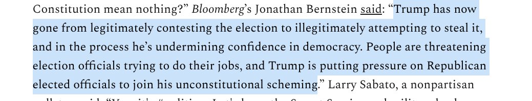 13. Bloomberg’s Jonathan Bernstein said:  https://www.bloomberg.com/opinion/articles/2020-11-19/senate-republicans-stop-trump-s-vote-antics-now?sref=urpXDkpn