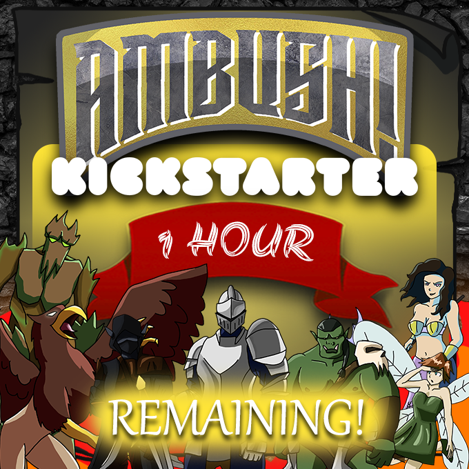 ambushcardgame's tweet photo. ONE HOUR LEFT!!! That's right, this is your LAST chance to contribute to this amazing project! Check out the link in our bio to help us out and get access to exclusive backer rewards!

#boardgames #cardgames #strategy #Kickstarter #fantasy #ambush #cardgames https://t.co/EEBHasd38C