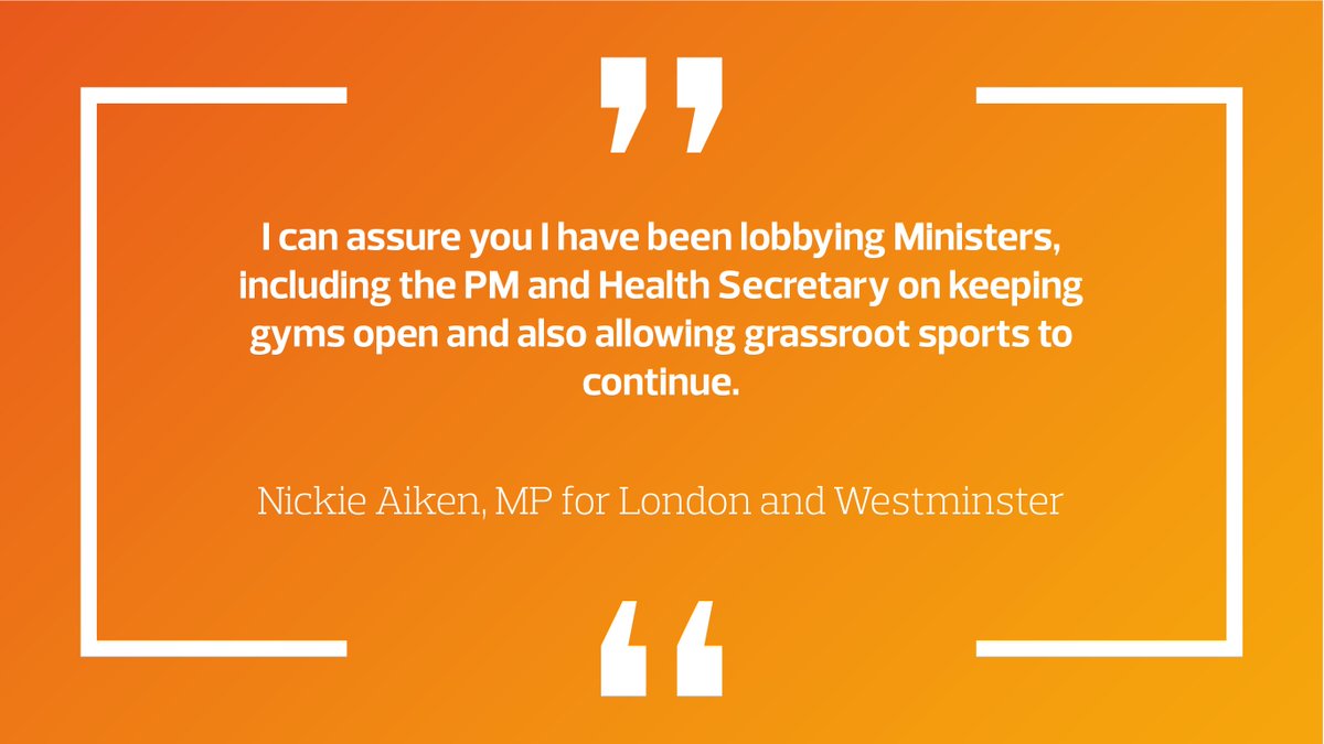 _ukactive's tweet image. We recognise the support that we have been receiving from MPs such as @twocitiesnickie in the call to keep gyms and leisure facilities open and to recognise the essential nature of the sector. #FitTogether