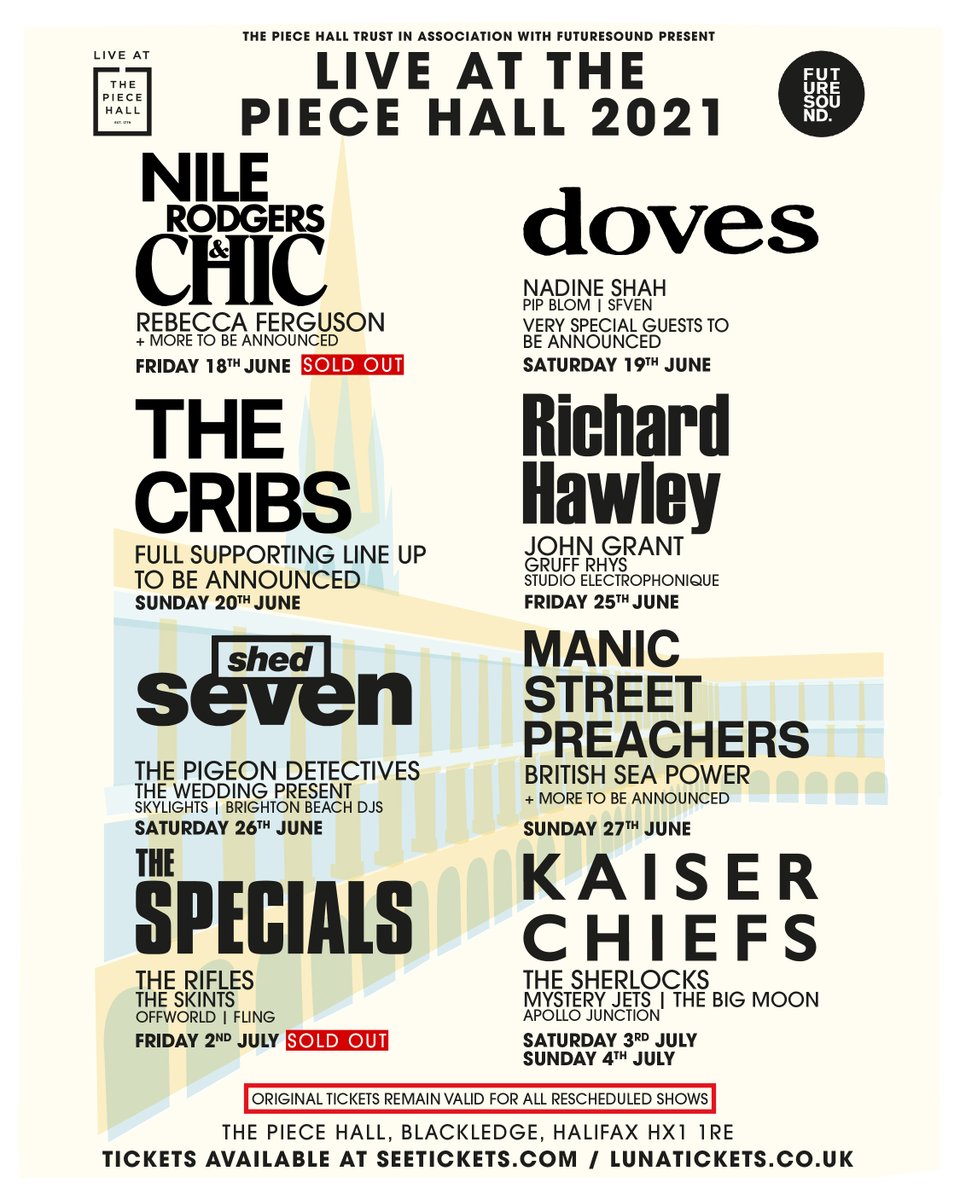 ThePieceHall's tweet photo. We had some incredible gigs at The Piece Hall in 2019 and we can't wait for our 2021 series with @nilerodgers @dovesmusicblog @thecribs @RichardHawley @shedseven @Manics @thespecials @KaiserChiefs!
Who are you most looking forward to seeing?
๐ Tickets: https://t.co/ik7assd8A7 https://t.co/j5iJgCExRH