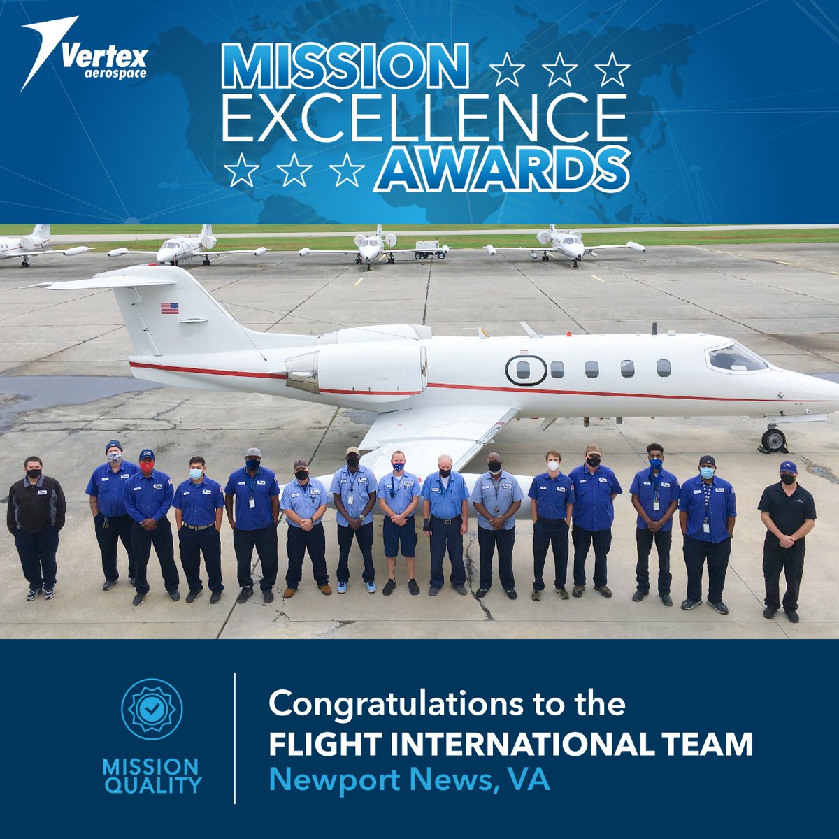Congrats to our Flight International team for their excellence award in #MissionQuality. The team maintained a 12-month Mission Success Rate (MSR) of 98% exceeding contract requirements of 85%. Click here to learn more about our Flight International team > bit.ly/32Y3Tgr