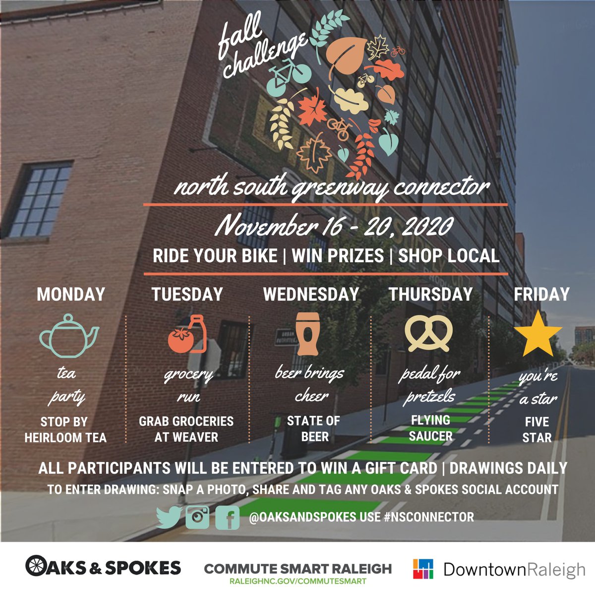 Here  @DowntownRaleigh we were proud to support  @OaksAndSpokes wonderful promotion of businesses along the N/S Greenway Connector with gift cards to our downtown businesses.