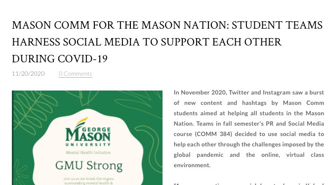mimsPR's tweet photo. Proud of the work #MimsPR students are doing during this not-so-normal semester so yes, I'm bragging. And of course, when we care, we share. 
@j1berger  @masoncommdept @GMU_PRSSA 
 https://t.co/xrlosTdagM https://t.co/hspQQUNGnm