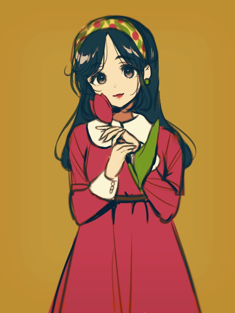 1girl solo dress holding flower flower jewelry long hair  illustration images