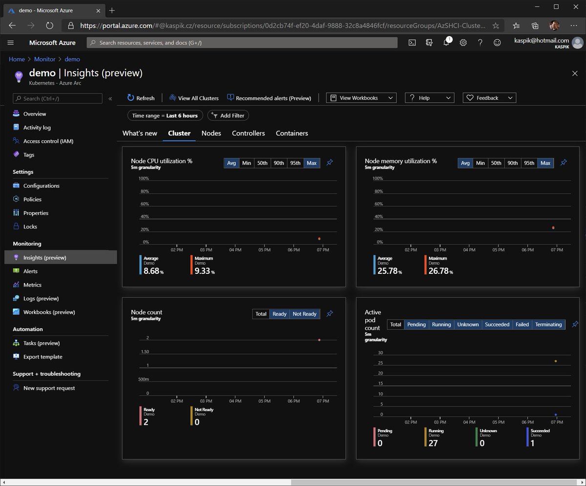 jaromirkaspar's tweet image. Hmm... I also added monitoring to Kubernetes cluster :) github.com/microsoft/WSLa… As usual, this runs in #AzSHCI cluster that runs in my laptop :D.