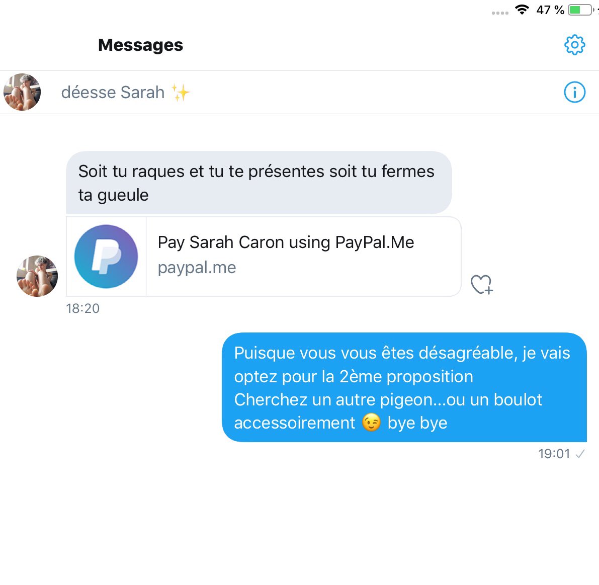 Nikita_Lyon's tweet photo. Ce genre d’approche, c’est pas la peine d’essayer ! Bloquez moi direct avant que je vous envoie chier 😉😉😉 https://t.co/Vg7eUP7YLp