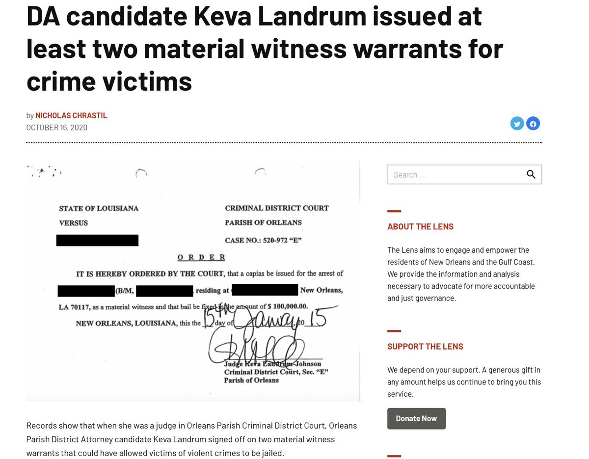 DA: Landrum was DA for a bit and started prosecuting weed like a felony, downplayed the Brady violations that led to Robbert Jones' conviction, and issued material witness warrants for crime victims as a judge. She ain't it. Vote Jason Williams.  https://www.nola.com/news/crime_police/article_9131653c-59e5-5ed1-8862-8cd37c12c380.html