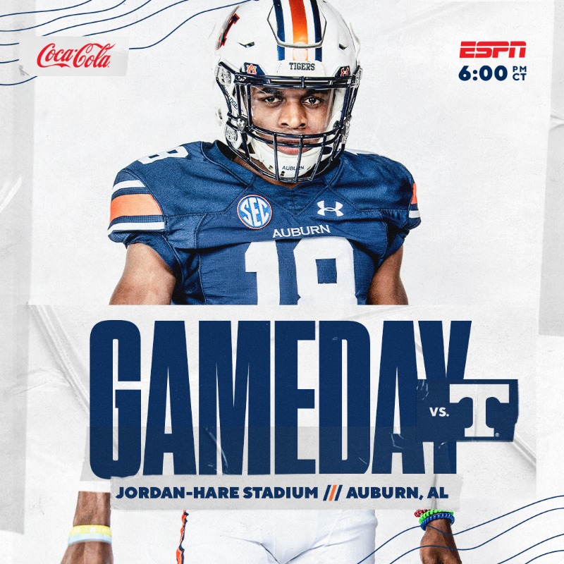 AuburnFootball's tweet photo. It’s GAMEDAY on The Plains!

📍: Auburn, Ala.
⌚️: 6 p.m. CT
📺: @ESPN

#WarEagle