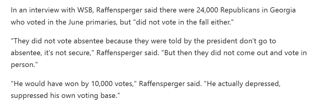 15) Primaries vs. General. Laughable claim by GA SoS that Trump supporters who voted for Trump in primary did NOT vote for him in general. NOBODY does that! This clearly points to vote destruction--these should be investigated ASAP.