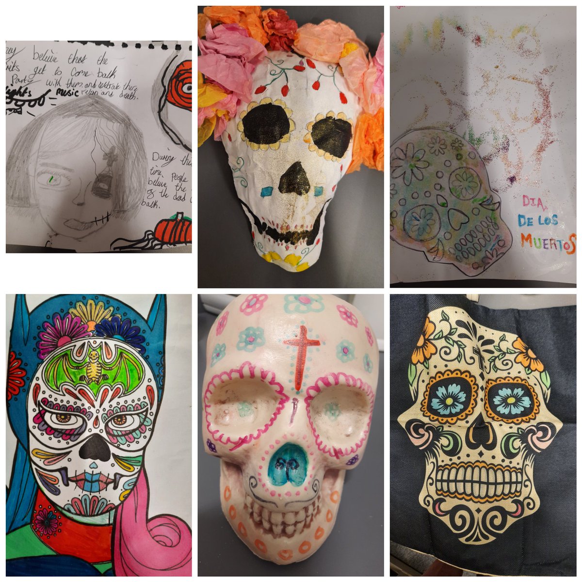 KBirchall31's tweet photo. When learning a language, it is equally important to learn the culture, last month Year 7 had their first cultural topic of the year ‘#Díadelosmuertos’. They have produced outstanding work for the competition! @MflParkwood @ParkwoodAcademy https://t.co/Wbm7EIpoqk