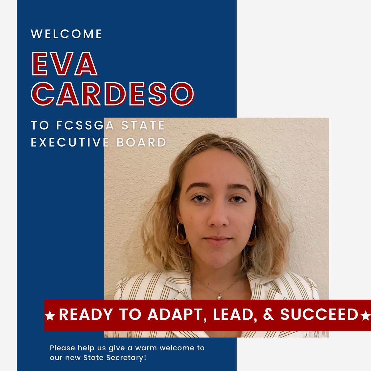 Please help us give a warm welcome to our new addition to the FCSSGA State Executive Board, Eva Cardeso!🎉 We are happy to have you on our team and look forward to seeing you grow as a student leader. Welcome Eva!🥳