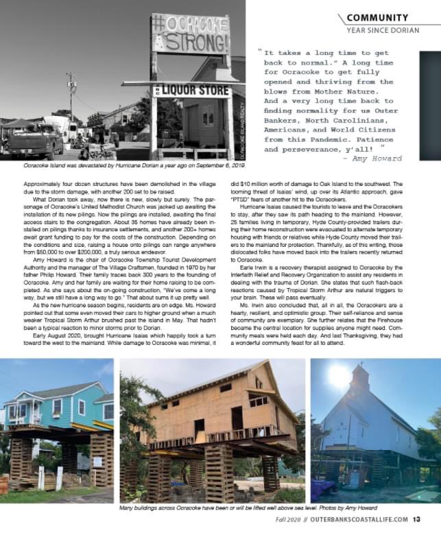 ThreeDogInk's tweet image. A Year Post Dorian ~ One year later, how Ocracoke was fared. ~ An article that was in the Fall 2020 issue for @OBXcoastallife