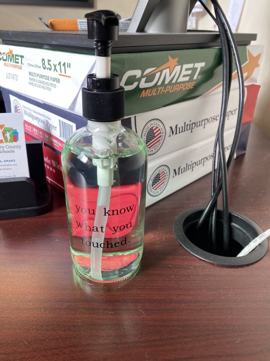 New hand sanitizer station in my office. You know what you touched. Clean those hands!
