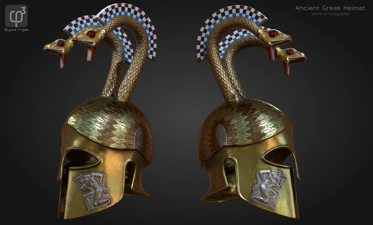 SFrigas's tweet image. Update on corinthian type ancient Greek helmet I am working. Now it's time for the most interesting part, the horse-hair made mane using Maya's Xgen. #Maya #SubstancePainter #zbrush