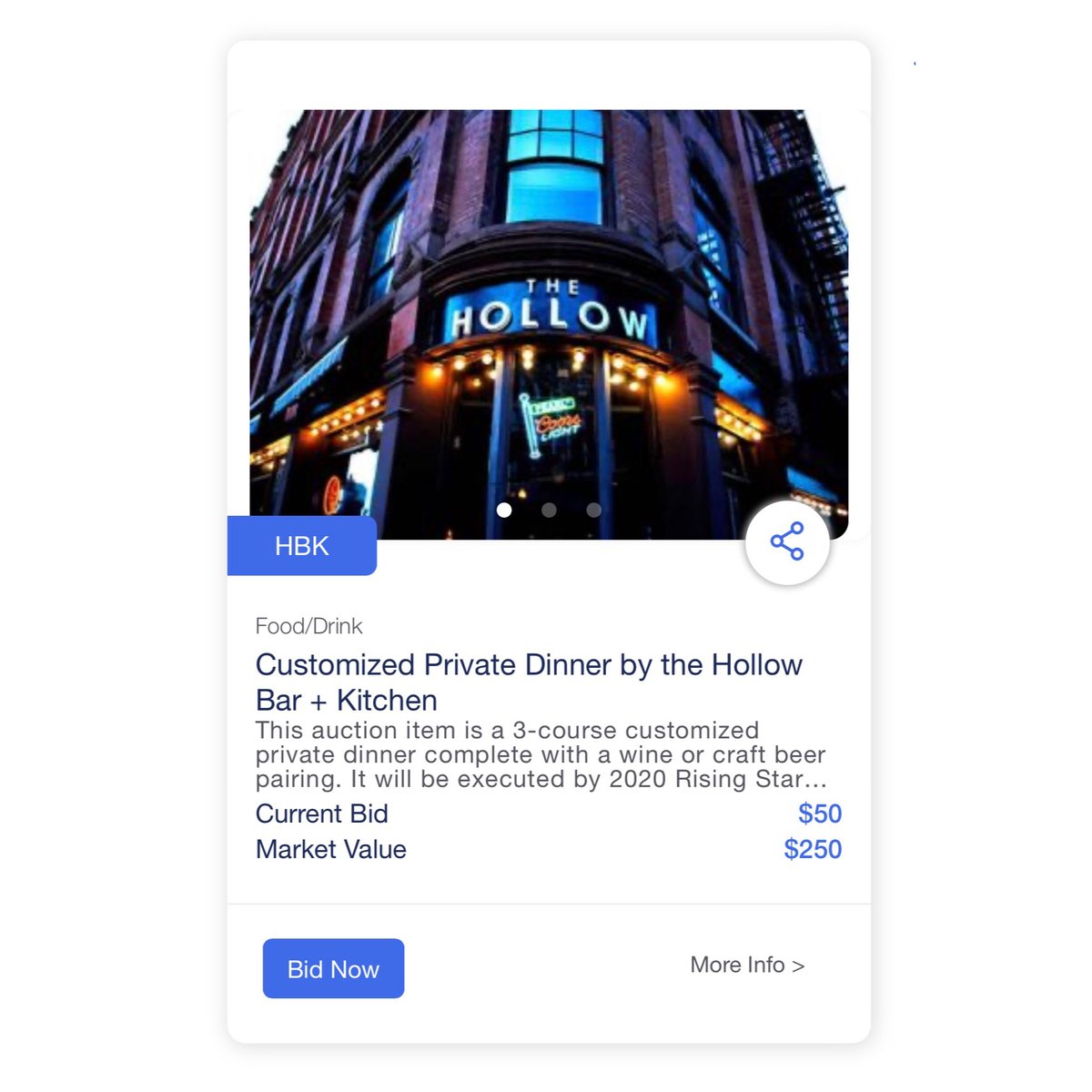 acgallery's tweet image. We’ve been adding new items to our silent auction! Don’t miss out on these exciting items, like this custom private dinner by @thehollowalbany valued at $250. Click the link in bio to bid and check out the other items! Bidding ends tomorrow at noon.