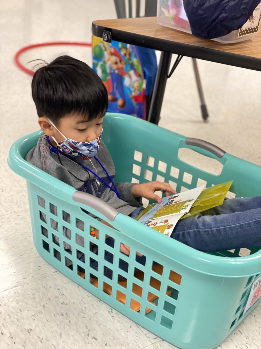 “Can we read in our laundry baskets?” Sure!!! Loving our independent reading time 😊 #LibertyTogether