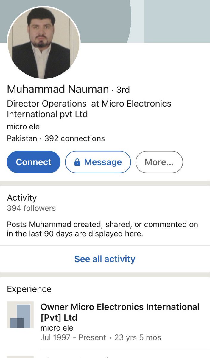 23 years and 5 months. All other experiences are same. No education, nothing much. For the young guy he looks, it’s impossible for someone to be owner since 1997 ! Definitely a fake profile. There’s much more to this and it’ll take a while to uncover. But we have the phone..