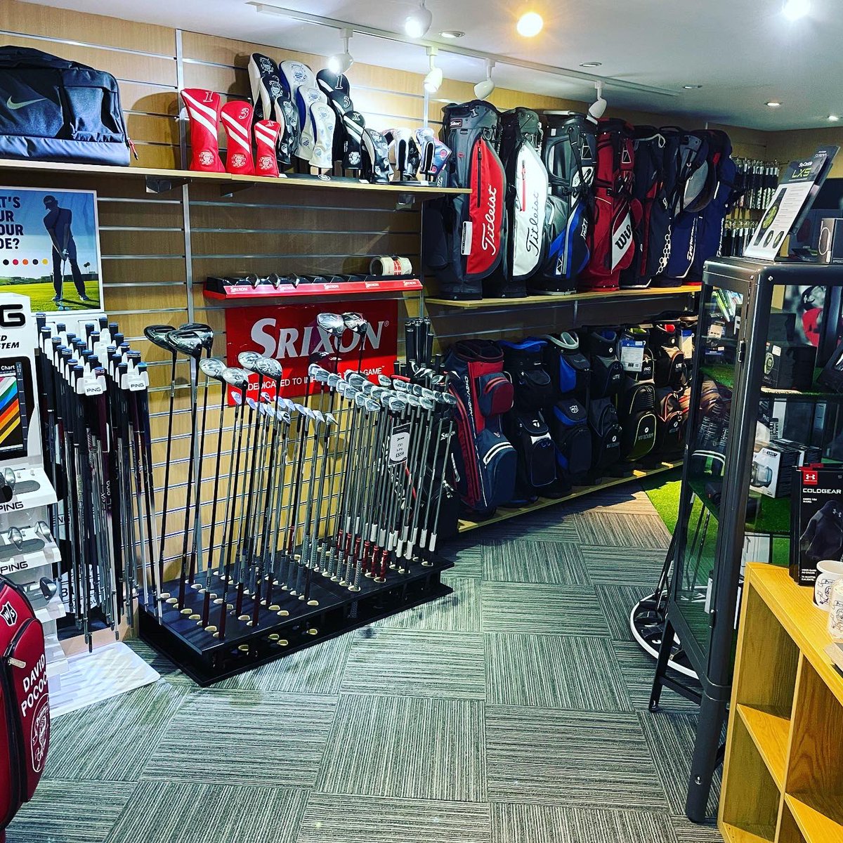 davidpocockgolf's tweet photo. A quick shop refurb before Xmas, a new carpet, putting green and re-model to freshen things up. Thank you to everyone who helped me turn it round in 72 hours #refurb #pgaprofessional #portlethengolfclub #bringonxmas https://t.co/lX82CYzGJz