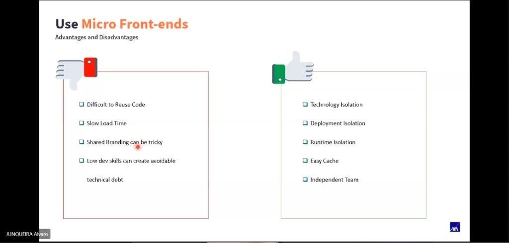 mounirbedjir's tweet photo. Thanks Alvaro JUNQUEIRA for the great session this afternoon around micro front-end at AXA Software Engineering Summit. 👏👏👏 to the organising team/speakers/attendees to have made this event possible. #AXAEngineeringSummit #FrontEnd @rrafols @DavidGracaTweet @gcruchon https://t.co/lpgdn4N0CI