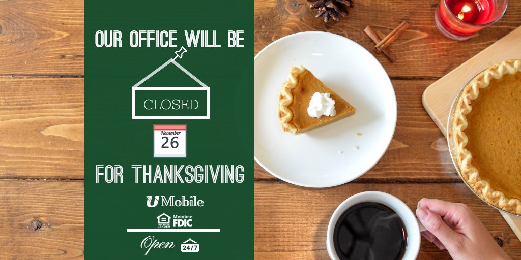 UBank will be closed Thursday, November the 26th, for Thanksgiving!
Happy Thanksgiving from our family to yours! 🦃🍂