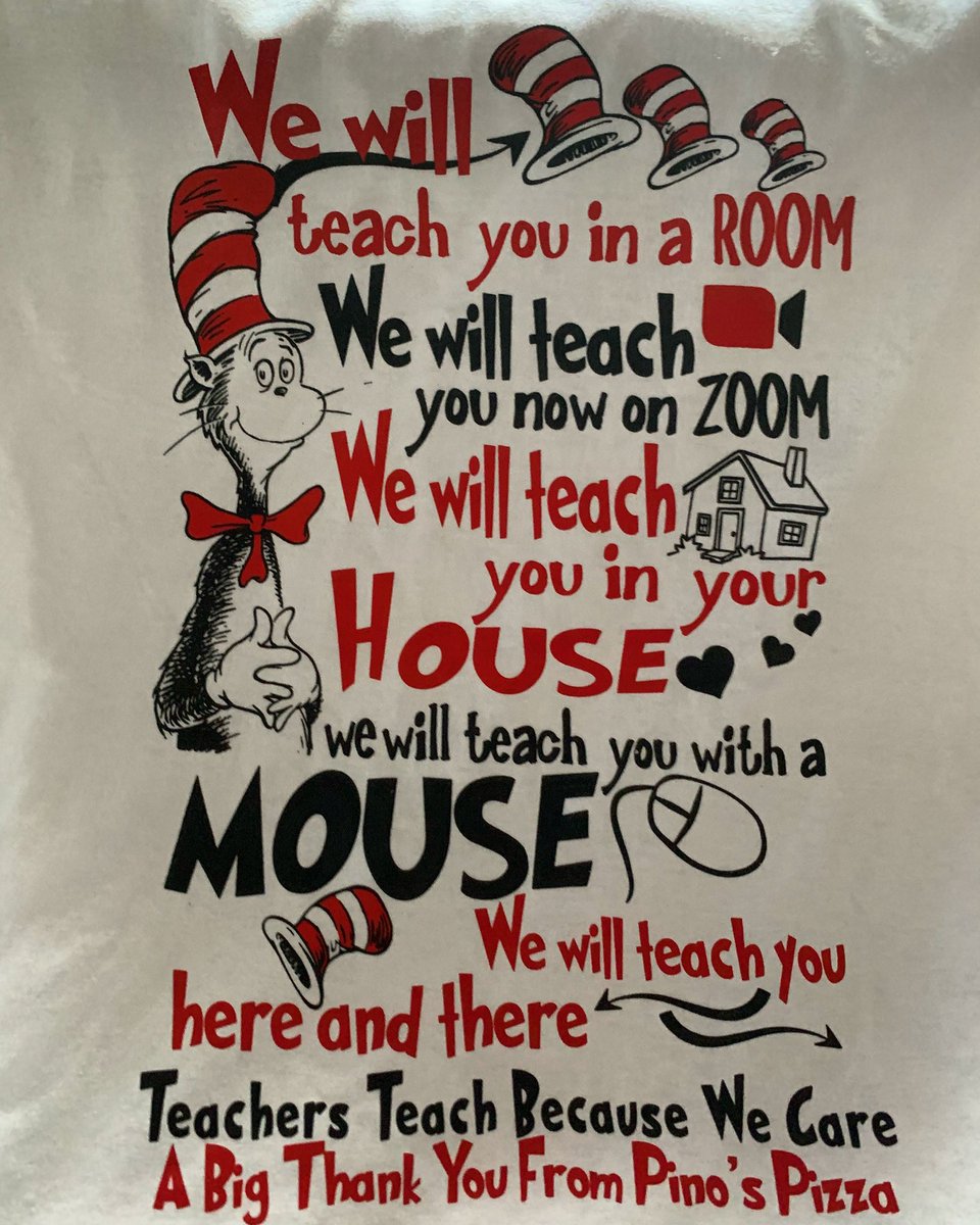 MrsRoige's tweet photo. Thank you @PinosPizza for all of your support!!! I love my t-shirt!! I will wear it proud on Monday as I teach virtually!! https://t.co/CKeUujl9yz