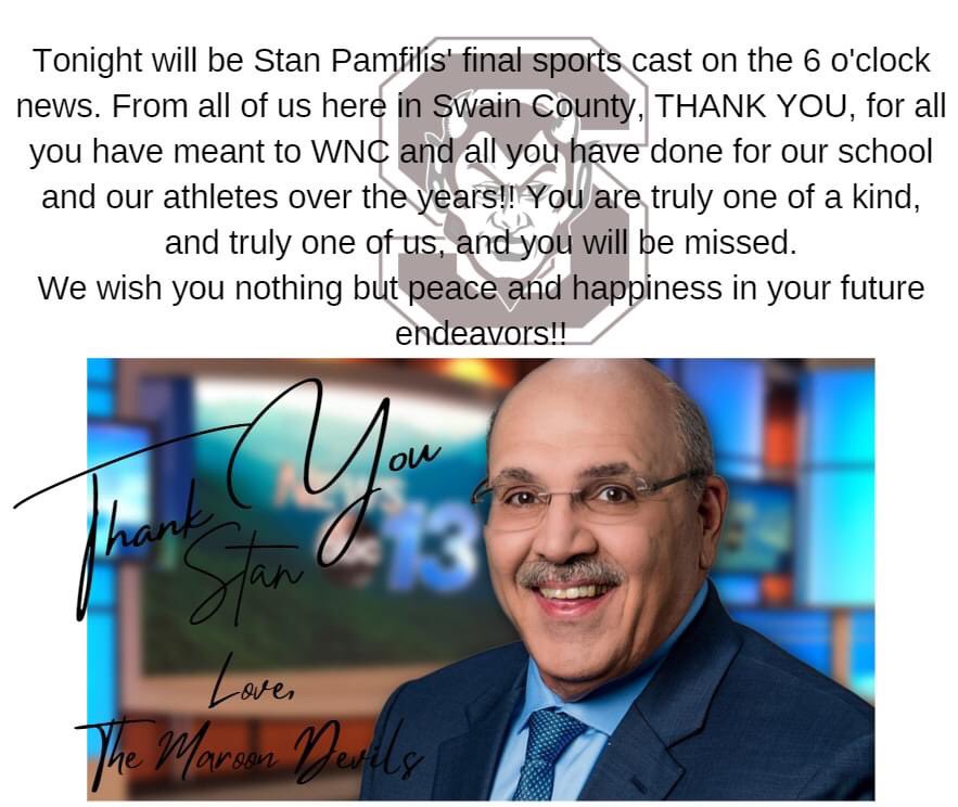 SwainSoftball's tweet photo. Thank you Stan, for everything!! It has been a hoot to call in scores over the years, you are a true fan of WNC!!
#ThanksStan https://t.co/pfpgAGmgIq