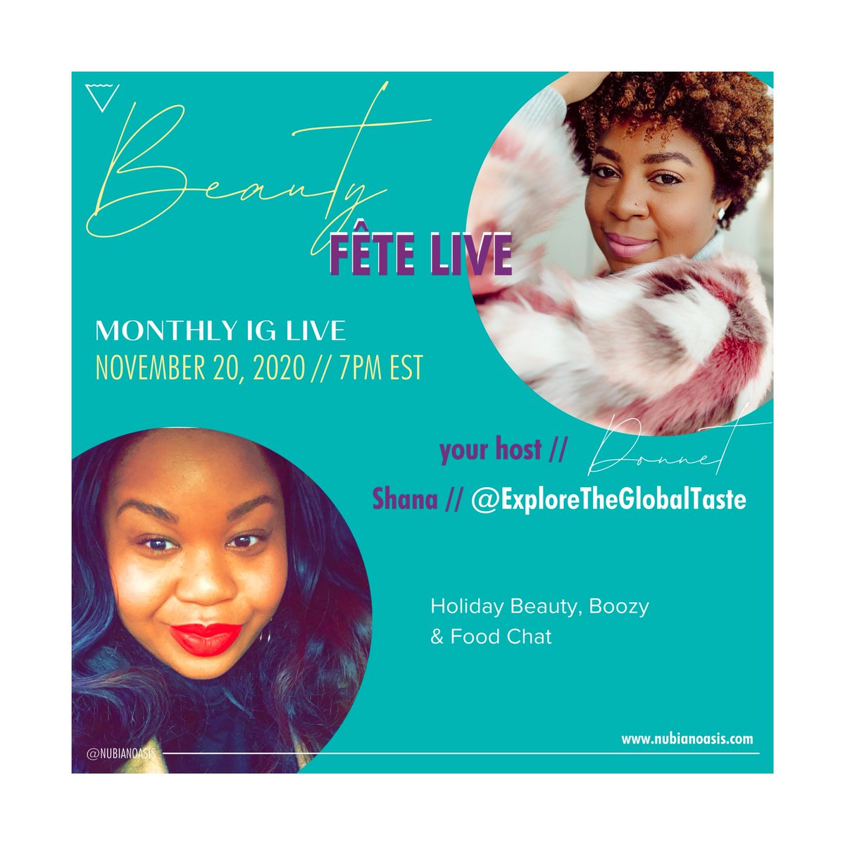 TheGlobalTaste1's tweet photo. Happy Friday !  Join @DonnetB of @NubianOasis and Shana today at 7pm on IG : Exploretheglobaltaste Live ! https://t.co/Kaf1R128UC