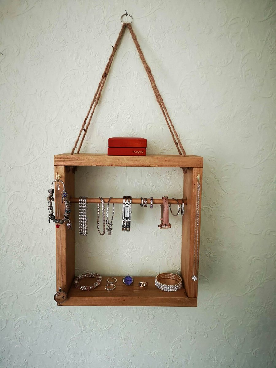 CraftIngrained's tweet image. Excited to share the latest addition to my #etsy shop: Rustic Hanging Handmade Square Wooden Jewellery Organizer Finished in a Rustic Pine Wax etsy.me/3fiaZ48