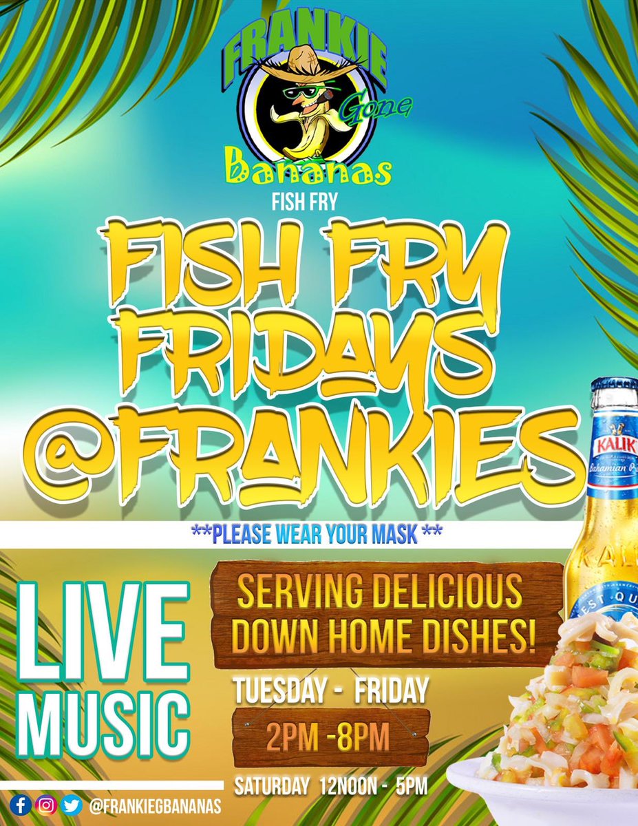 frankiegbananas's tweet photo. We've missed you! This Friday we look forward to welcoming you Back as we begin "Fish Fry" Fridays at Frankies with a special down-home menu, Live Music and Good vibes 🎉🎊🎉
.
.
.
#FridaysAtFrankies #FishFryFridays #Nov20 https://t.co/y4YLUXZgmV